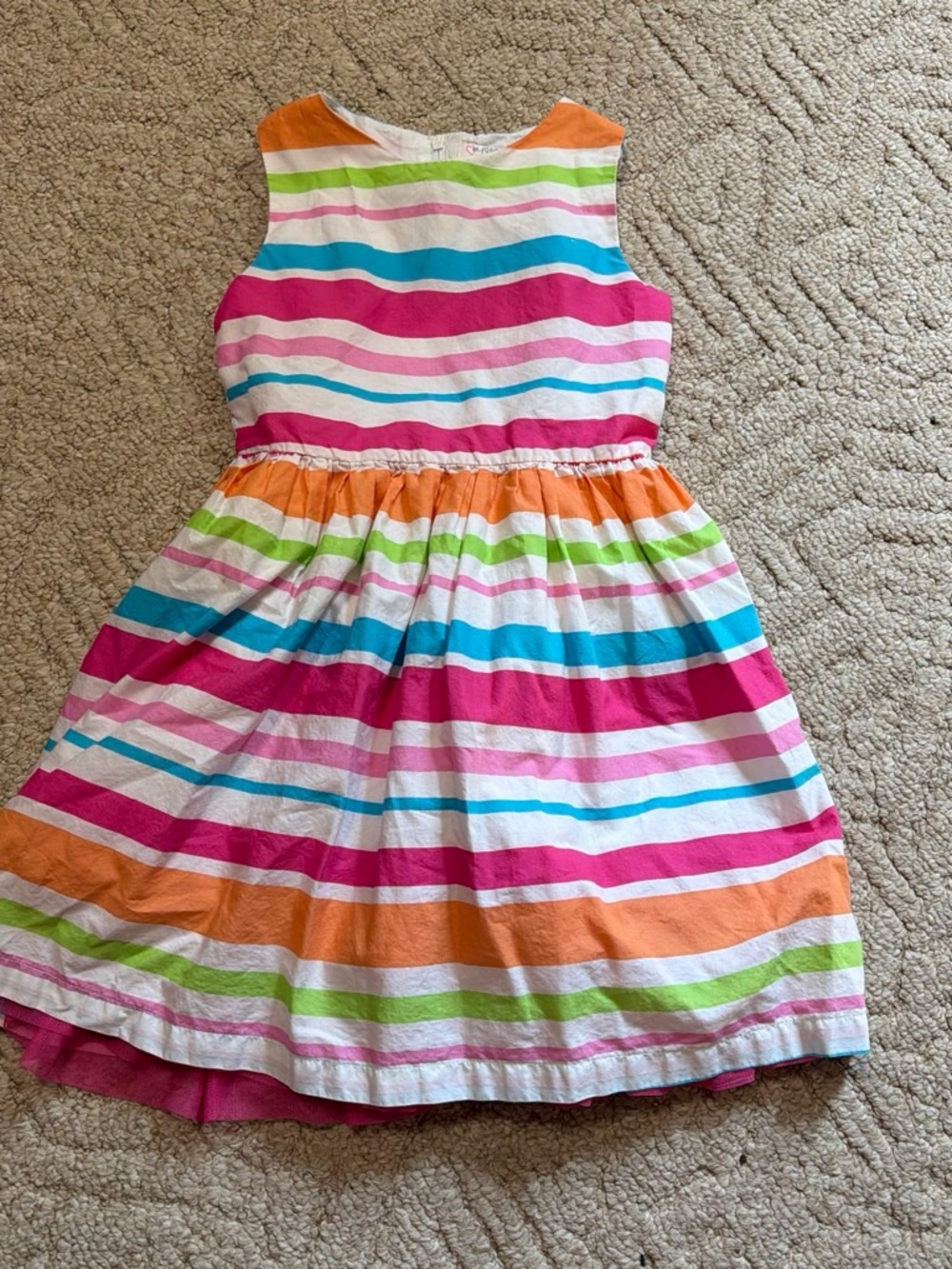 Place Girls' Striped Cotton Dress in Pink, Blue, Orange & Green